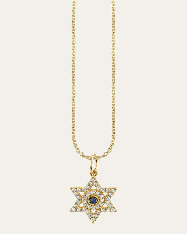 Diamond and Sapphire Star of David Necklace